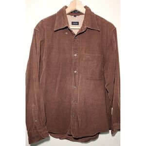IZOD Mens Brown Corduroy Button Down Shirt Long Sleeve Collared Size M Fall Autu